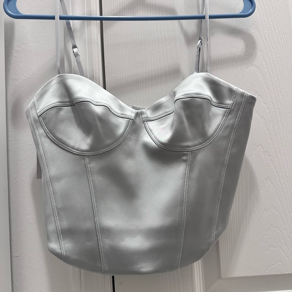 Silver Satin Bustier Top